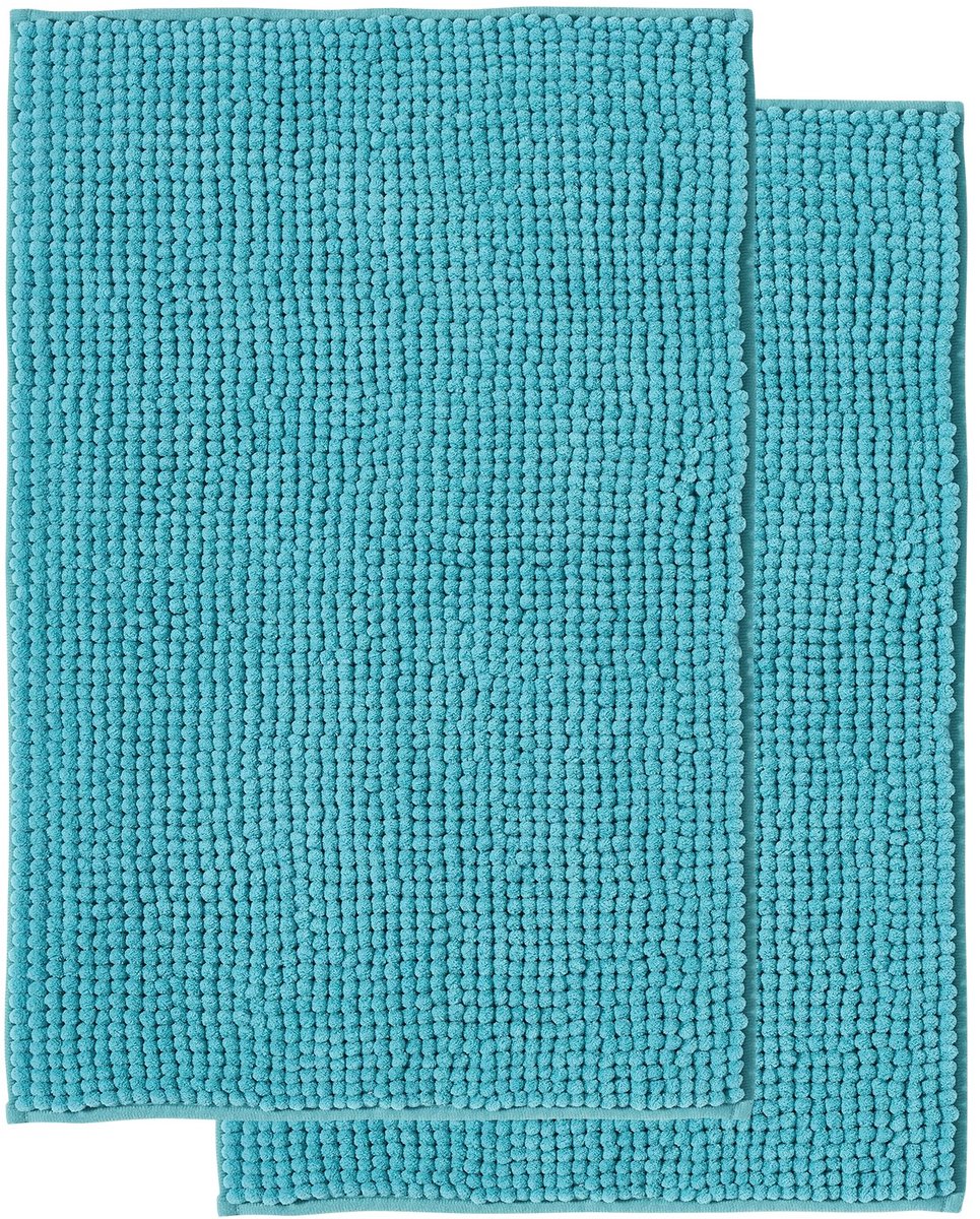 Badmat Anti-Slip av soft Chenille | Super absorberend en machinewasbaar | Te combineren als badmat set | Voor de badkamer, douche, bad of als WC mat | Turkoois - 50x80 cm (2 St)