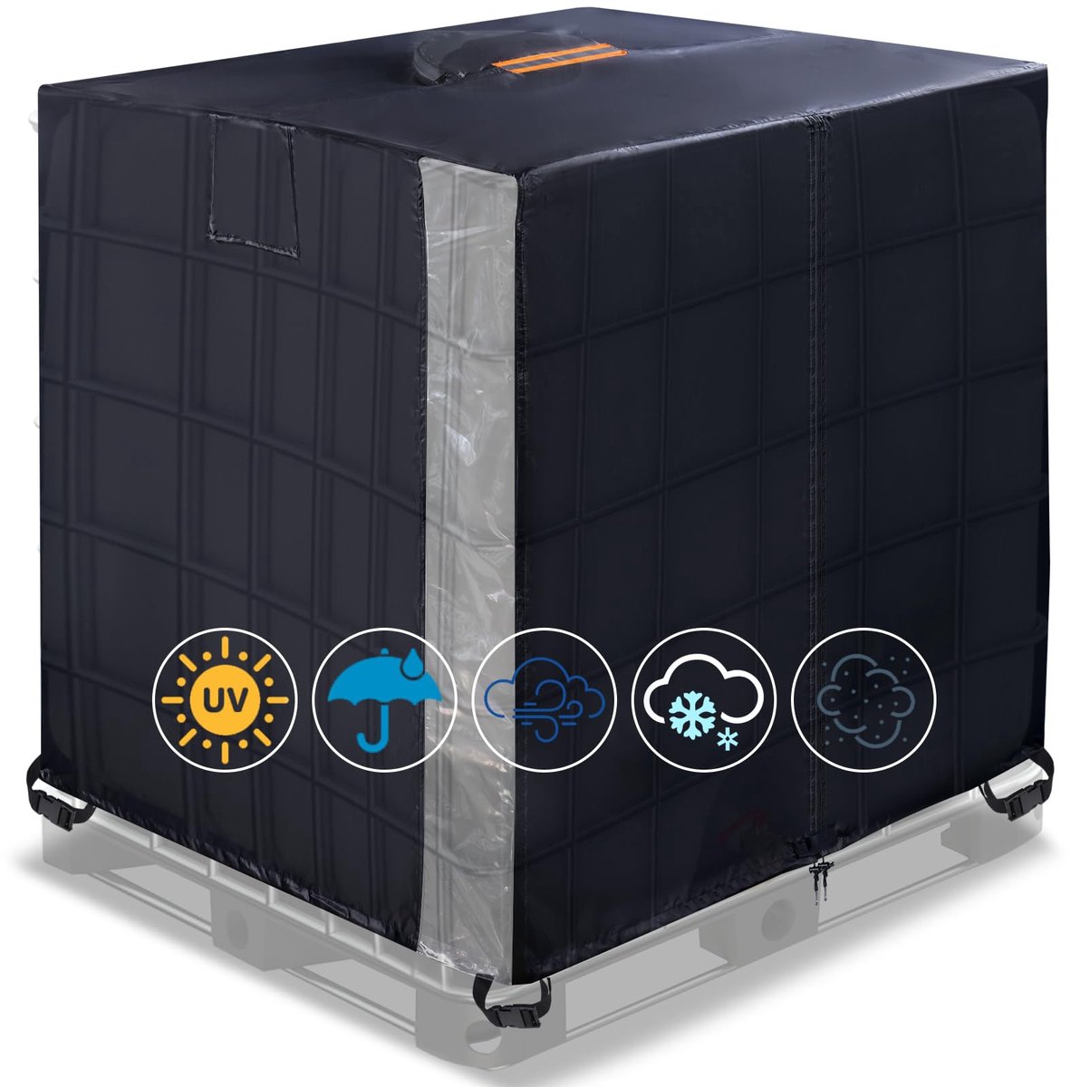 Regenton, 420d Oxford Ibc Ton Watertank Beschermhoes met Waterdichte Ritssluiting en Transparant Venster voor 1000L Outdoor Tuincontainer (120 x 100 x 116 cm)