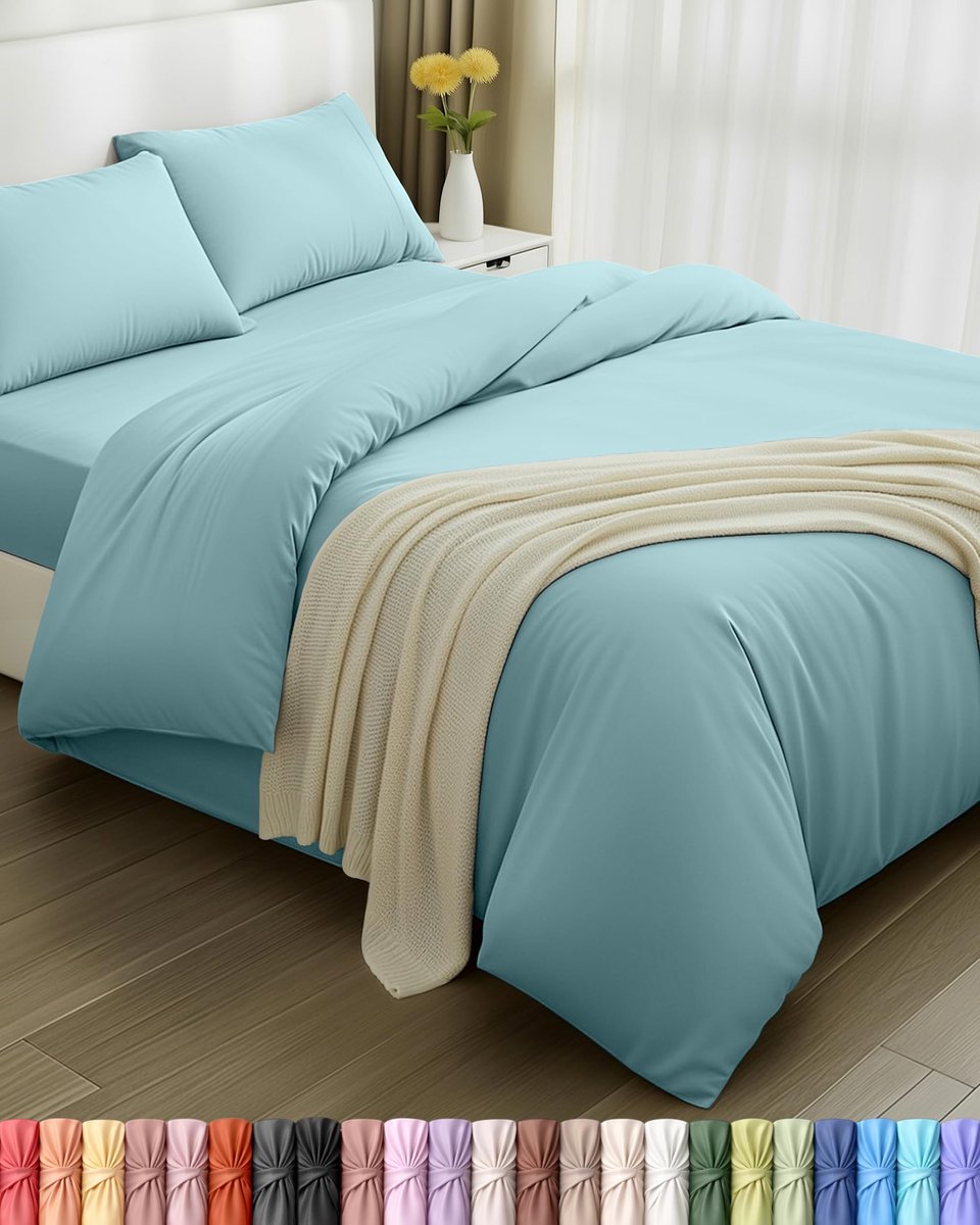Bedding Beddengoed set - Geborsteld Microvezel Polyester - Dekbedovertrek (200x200cm), Hoeslaken (135x190cm) met Kussenslopen (50x75cm), Spa Blue
