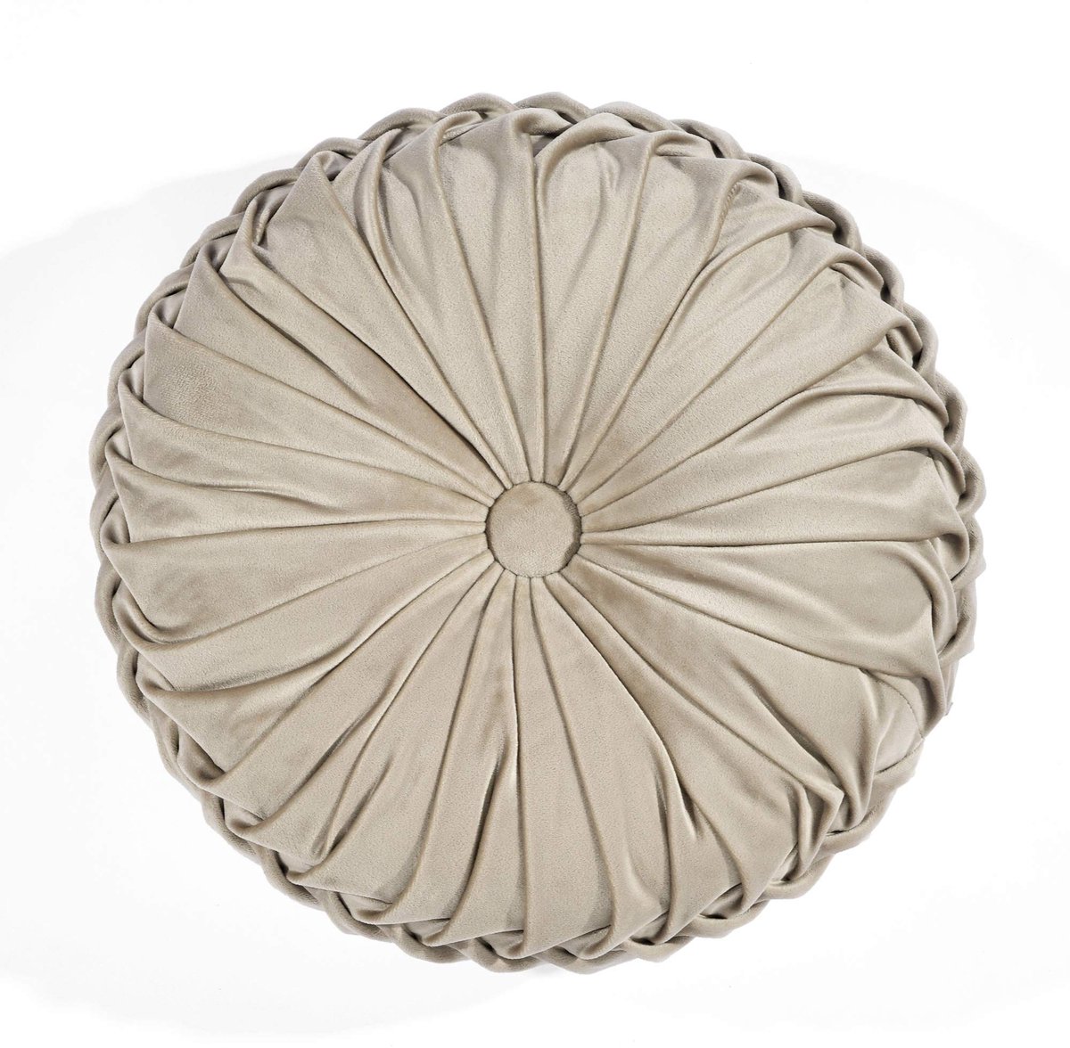Decor Rond geplooid zacht fluweel decoratief kussen, 15 inch, taupe