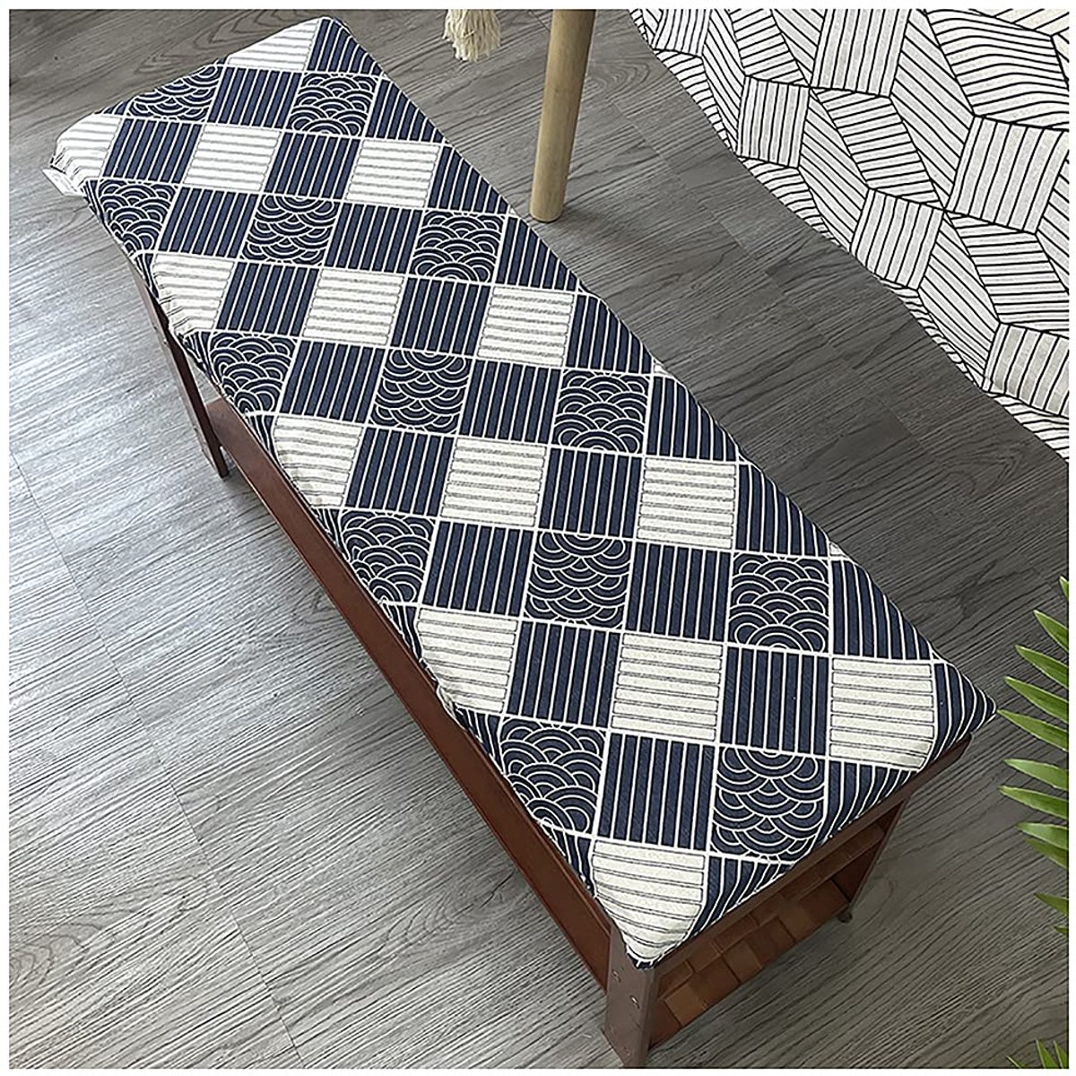 Kussen 2 3-zits Seat Pad voor Meubelen Keuken of Eetbank Indoor, 2cm (0.8in) 4cm (1.6in) Dik Kussen Binnenkussen Zitkussen Rugkussen Pads Bench Kussen-Wit grijs rooster 120×35
