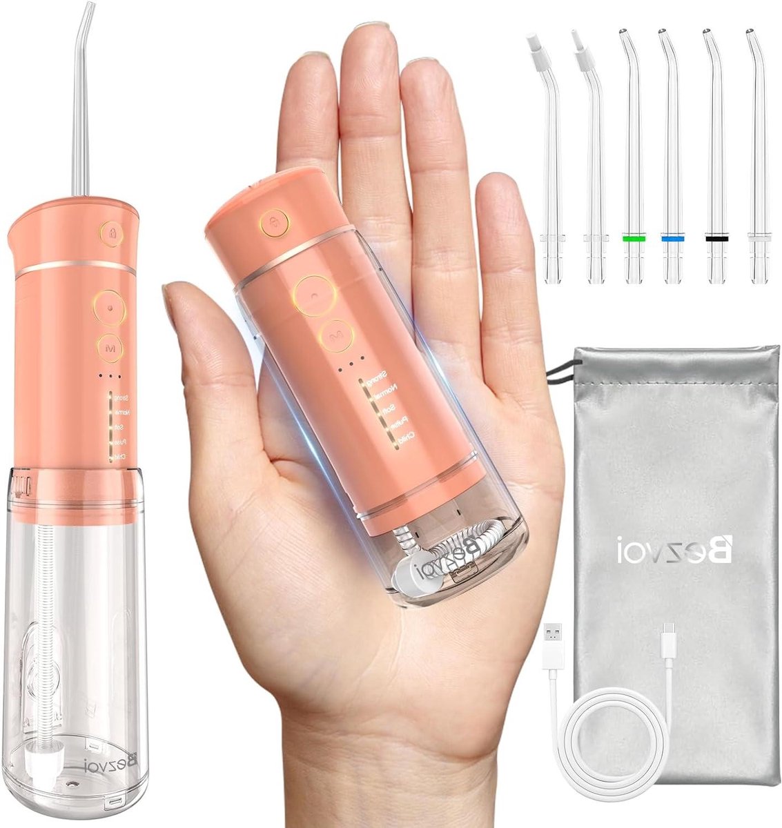 Waterflosser Monddouche - Orale irrigator - Mondhygiëne Verbeteren - 5 Reinigingsstanden - 30 Dagen Batterij - Perzik