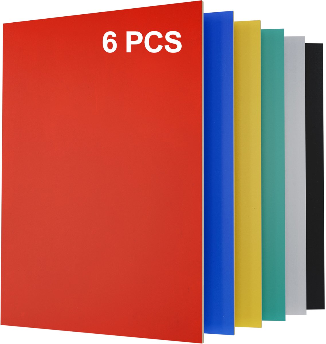 6 Stuks 3 mm 297x210 mm A4 Verfrij Multiplex - Voor Modelbouw Lasersnijden Graveren - 6 Kleuren Mix (Zwart Wit Rood Geel Blauw Groen)
