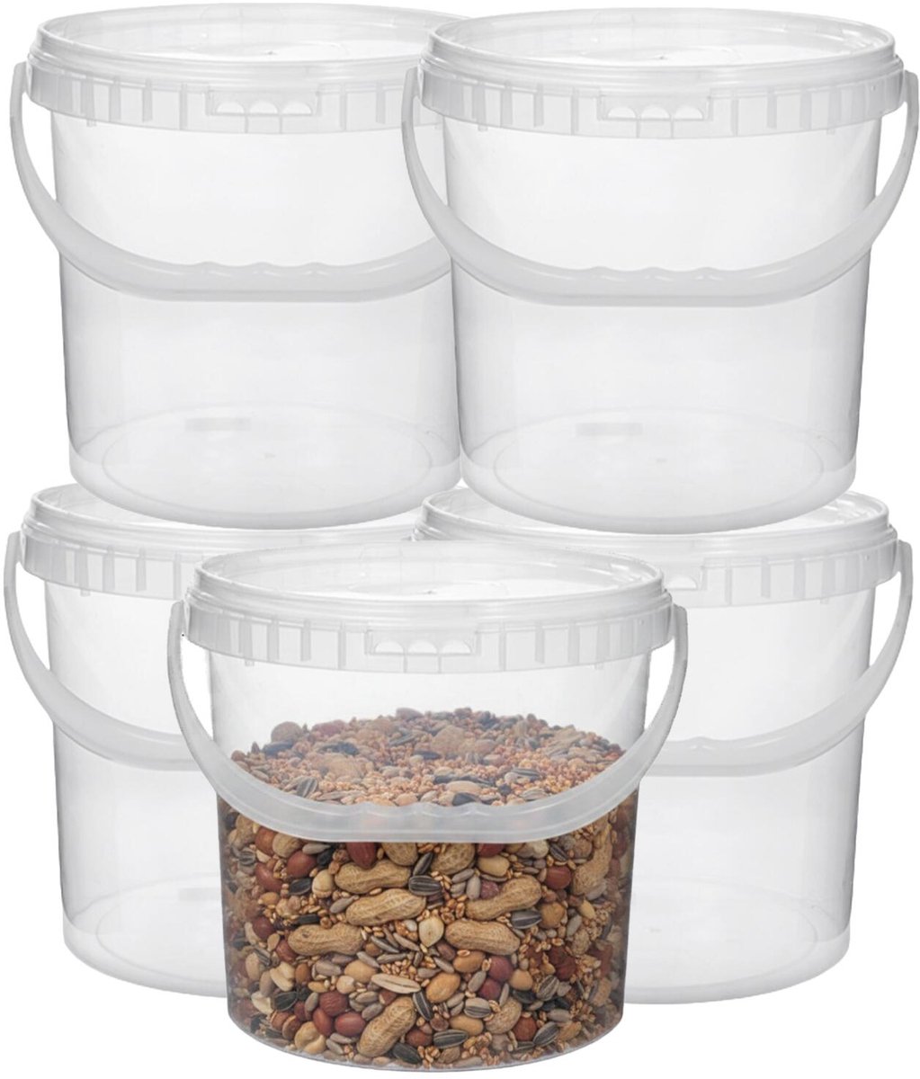 CM Opslag emmer/box met deksel en handvat - 5x - transparant - 16 liter - voedsel - dierenvoer - korrels - lege containers - wecken