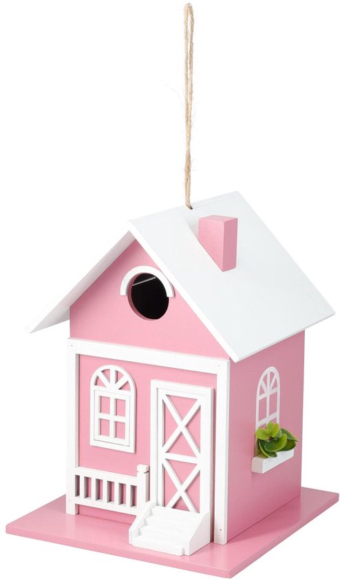 Pro Garden Vogelhuisje The Hamptons - hout - roze - 18 x 23 cm- nestkastje - vogels paradise in zomerse kleuren