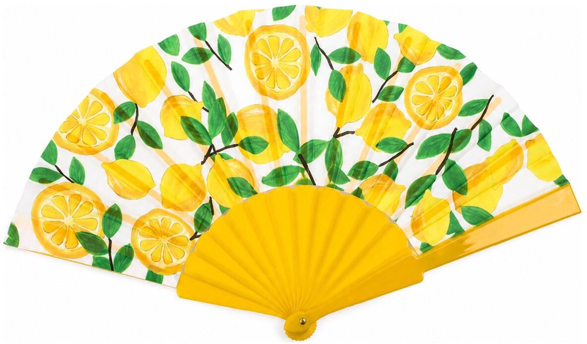Spaanse hand waaier - Citroenen print - 23 cm - kunststof - Fruit thema