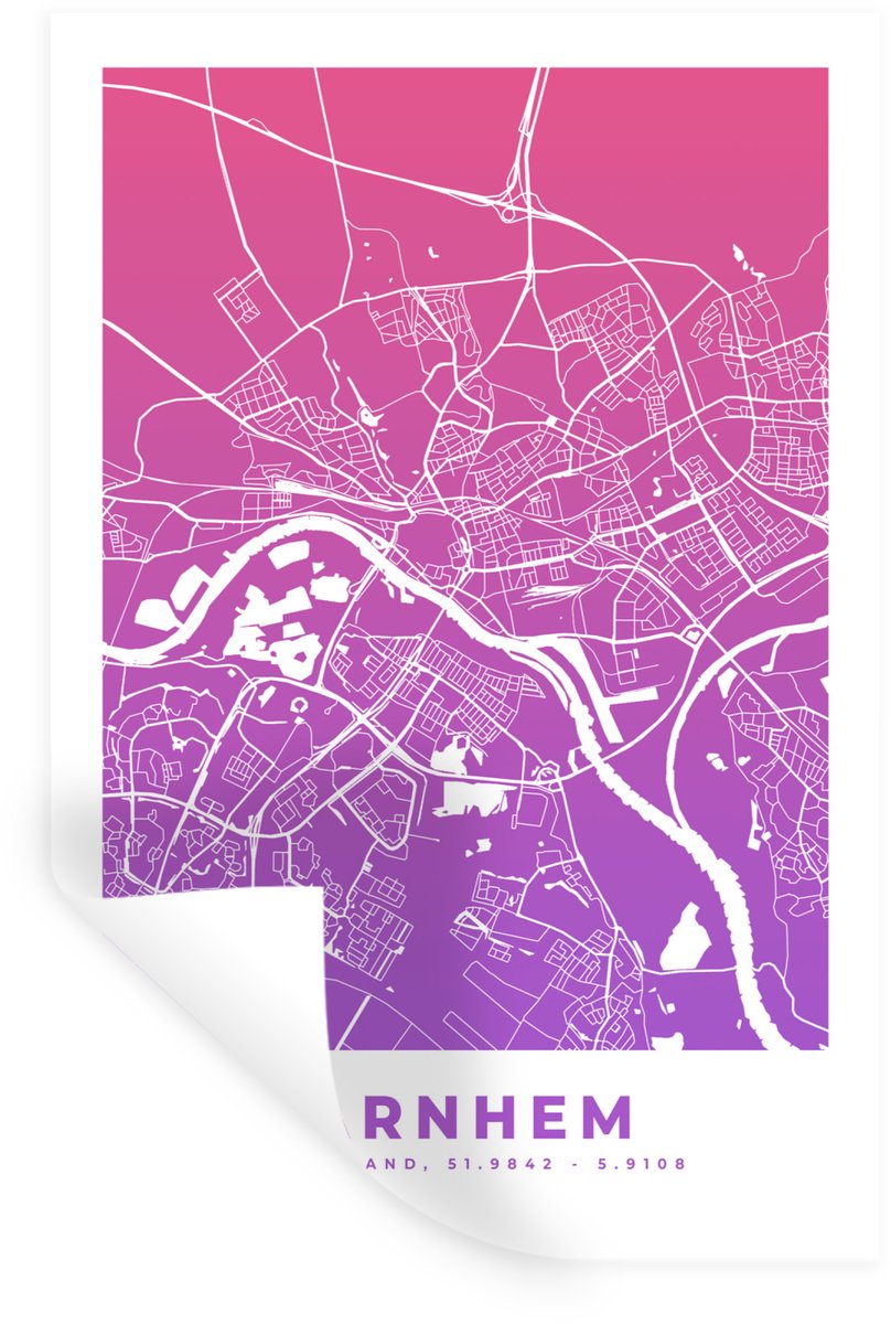 Muurstickers - Sticker Folie - Stadskaart - Arnhem - Paars - 20x30 cm - Plakfolie - Muurst