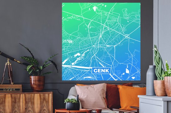 Stickers muraux - Plan de la ville - Genk - Blauw - Vert - 120x120 cm - Feuille adhésive XXL - Carte