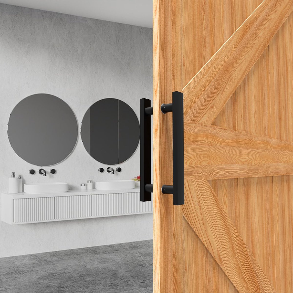 Vierkante Schuur Deurgrepen 30/60/90/120/150 Cm, Pull Push Lange Franse Deurklink Dubbelzijdig, Grote Front Exterieur Douche Deur Pull Handgrepen (Zwart, 30cm)