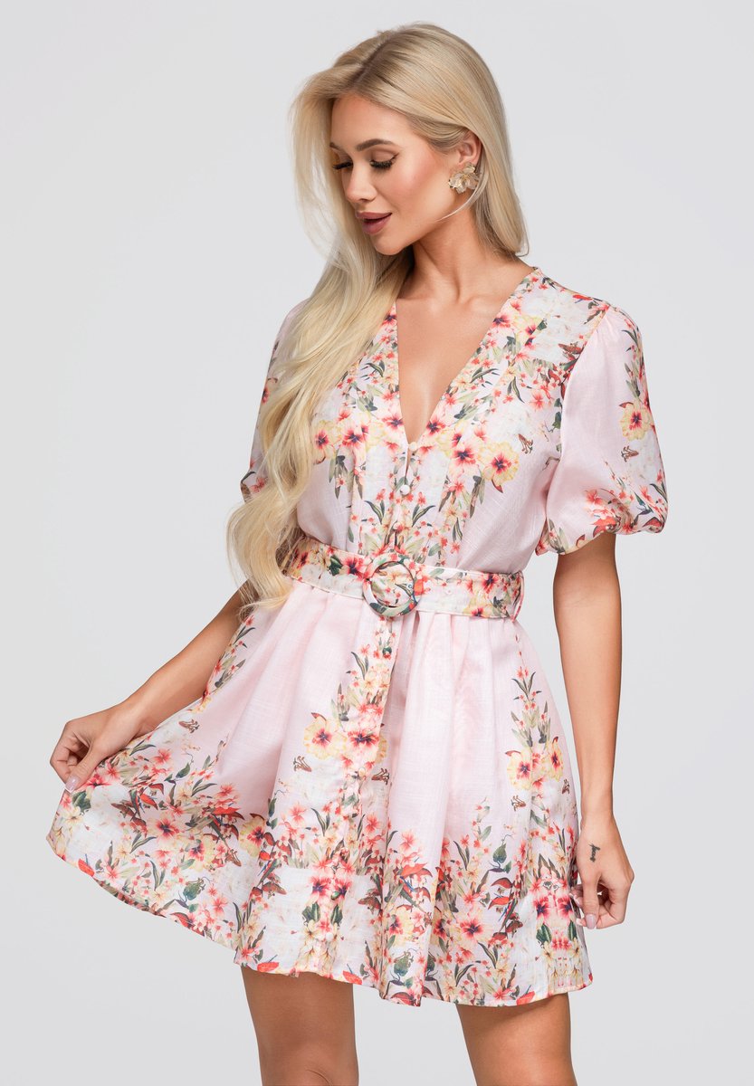 OMBRE Jurk - katoen - korte mouw - knopen Roos M/L