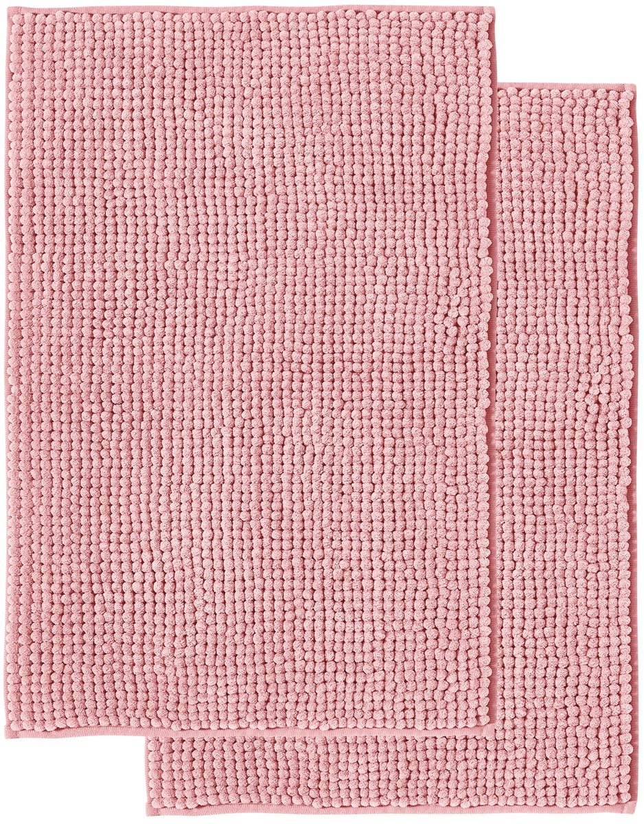 Badmat Anti-Slip av soft Chenille | Super absorberend en machinewasbaar | Te combineren als badmat set | Voor de badkamer, douche, bad of als WC mat | Roze - 50x80 cm (2 St)