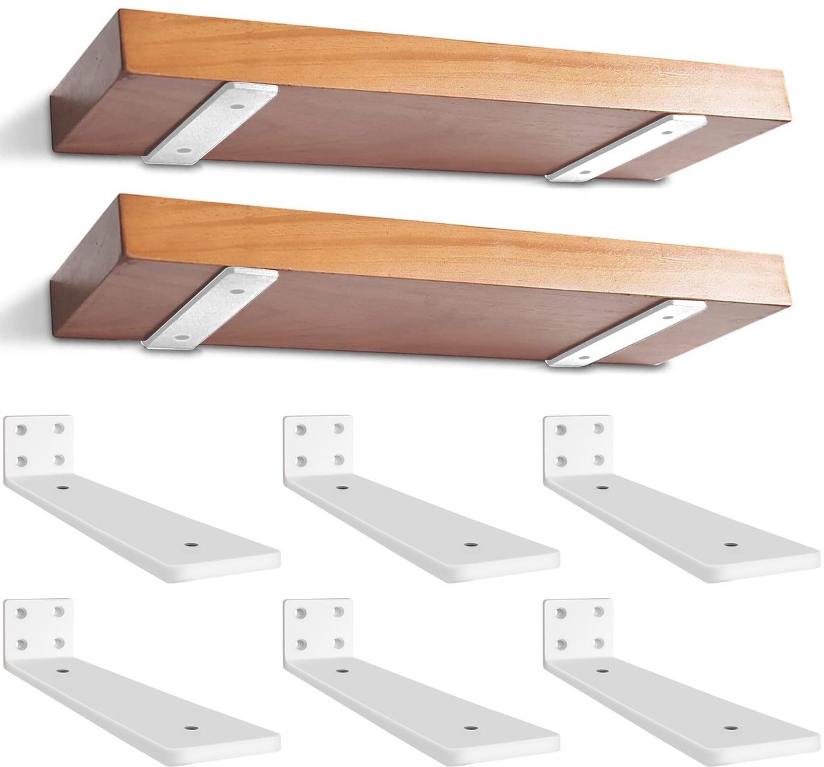 Duty plankbeugel 20 cm, 6 stuks Zwevende Plankdragers 90 Graden Schapsteune, voor Wandmontage Boekenplankbeugel Wandplank Ondersteuning Metaal Plankhouders | Wit