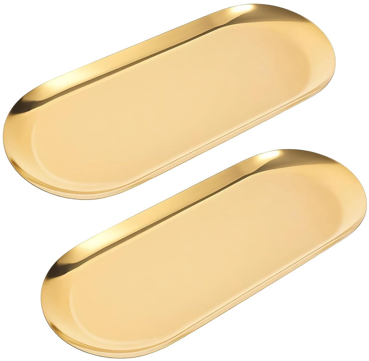 2 stuks roestvrijstalen decoratieve lade, 22 cm ovale make-upbak voor sieraden, kleine opbergplaat voor cosmetica, organizer, badkamersleutelkaars (goud)