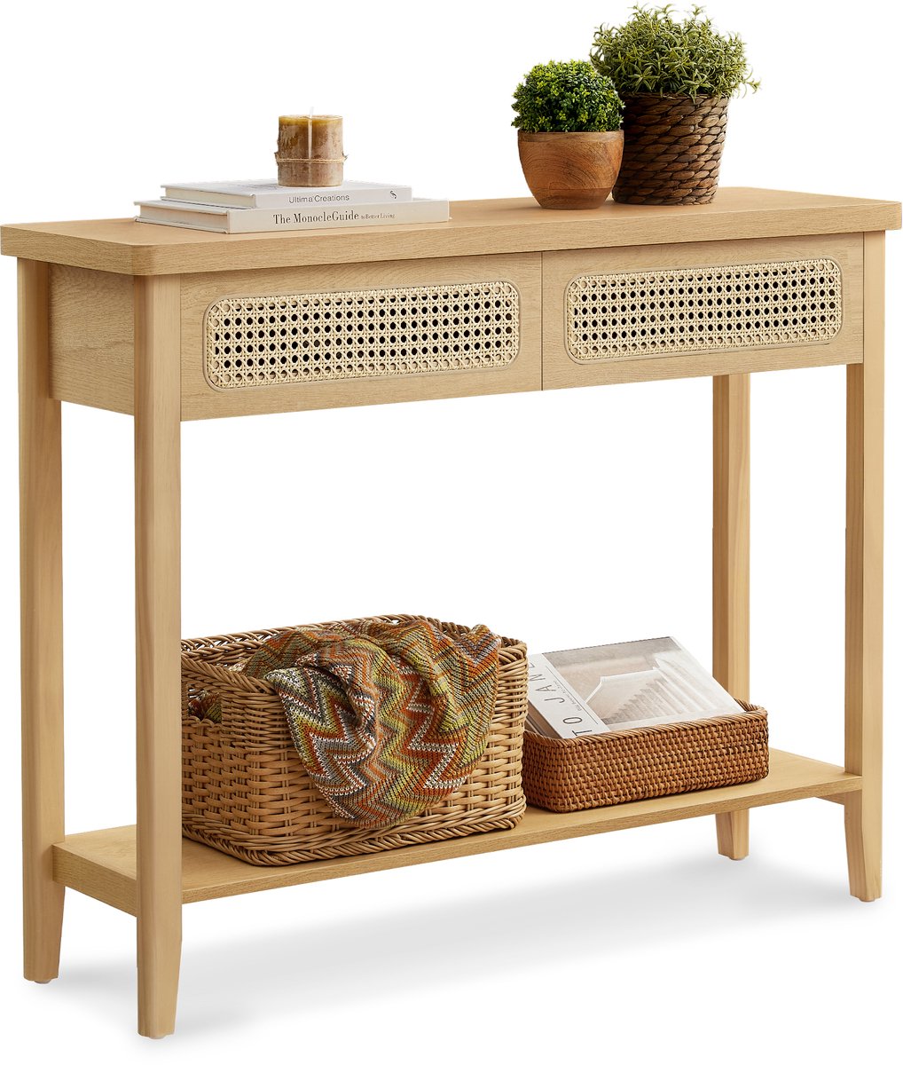 VASAGLE - Console Tafel - Smal Ontwerp - 2 Lades - Afgeronde Hoeken - Boho Stijl