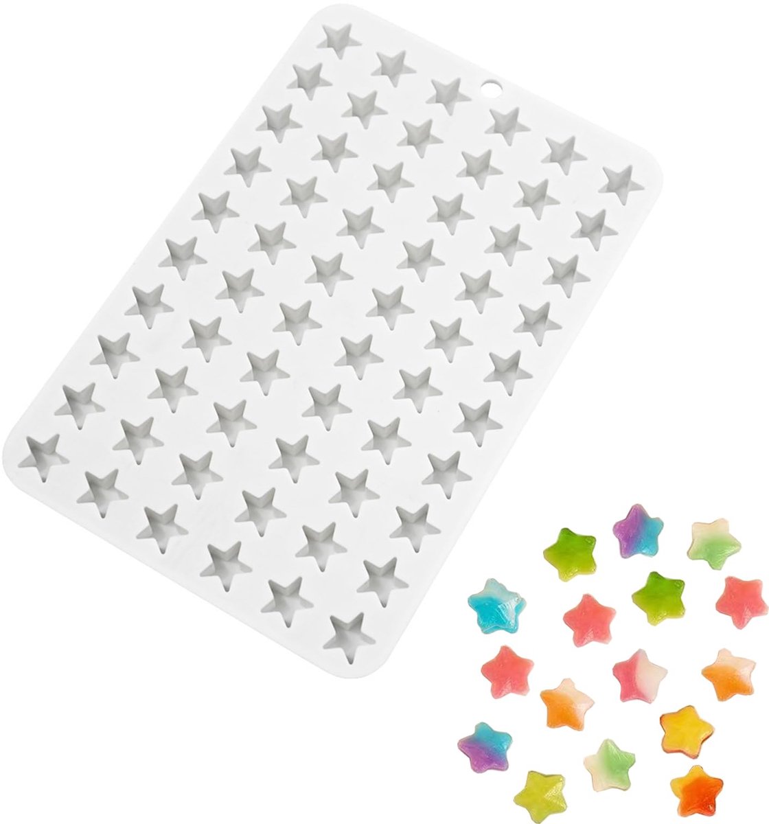 Vorm met 60 Mini Sterren - Vijfpuntige Vorm voor Chocolade, Cake, Fondant, Snoep, Gelei en IJsblokjes (17x12mm)