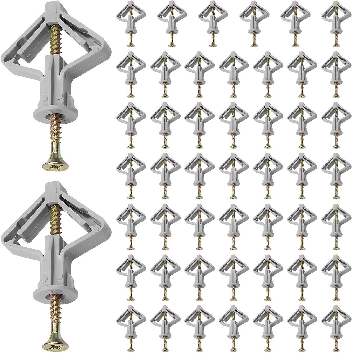 100 stuks holtepluggen Butterfly gipsplaatpluggen set, gipsplaatpluggen met schroeven, vliegtuigvorm, gipspluggen voor gipsplaat, gipsvezelplaten, beton, baksteen, holle wand, bevestiging in beton