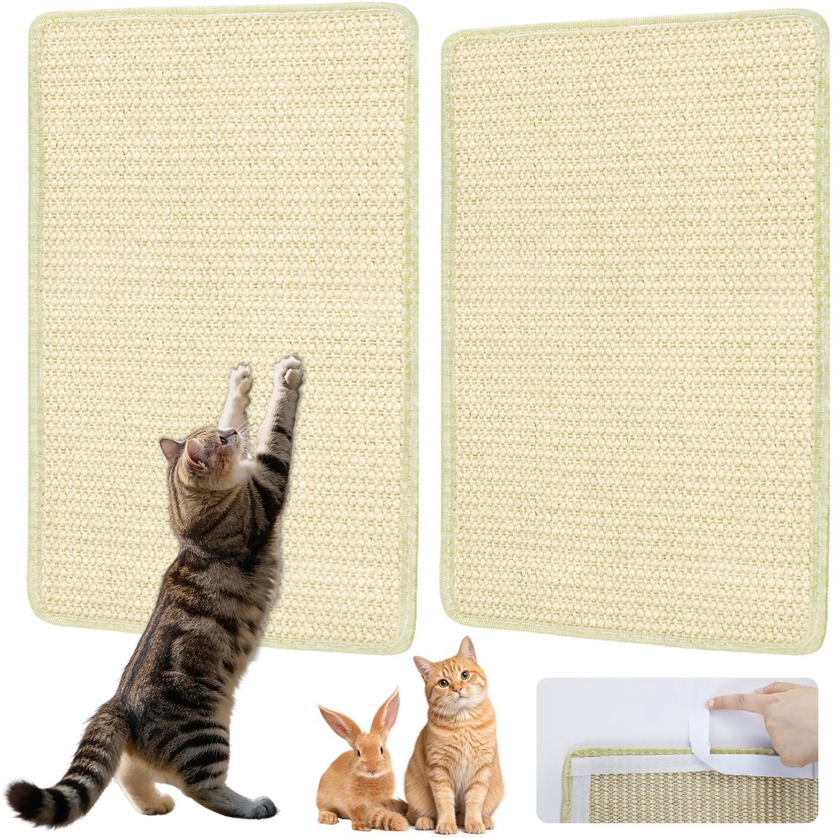 krabmat voor katten en konijnen, 50 cm x 25 cm, sisaltapijt, zelfklevende krabplank muur, meubelbescherming, krabpad, slijtvast en herbruikbaar, 2 stuks