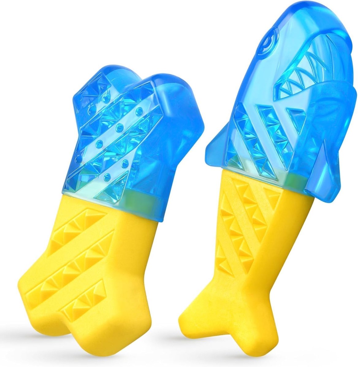 Dog Cooling Chew Toys, 2 Pack Freezable Pet Teething Toys for Summer Cooling, Dog Freezer Chewing Toy for Teeth Cleaning, Reusable Puppy Frozen Toy, Yellow+Blue