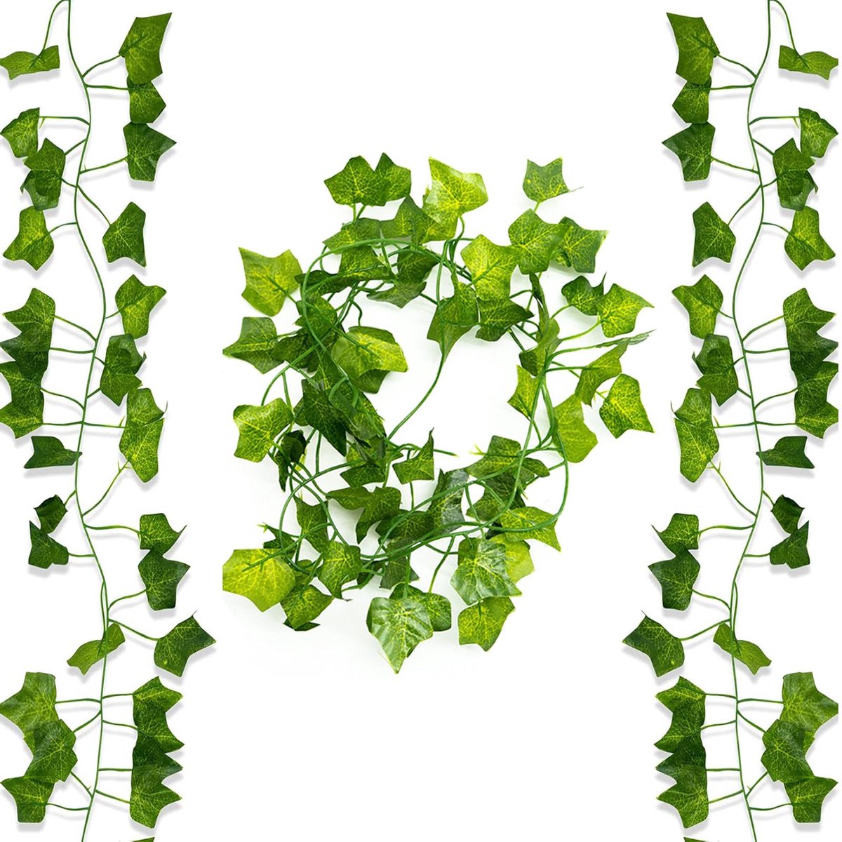Kunstklimop, 2 stuks klimopslinger, kunstplanten, groene bladeren, hangende klimopslinger voor bruiloft, keuken, kantoor, tuin, balkon, slaapkamer, wanddecoratie