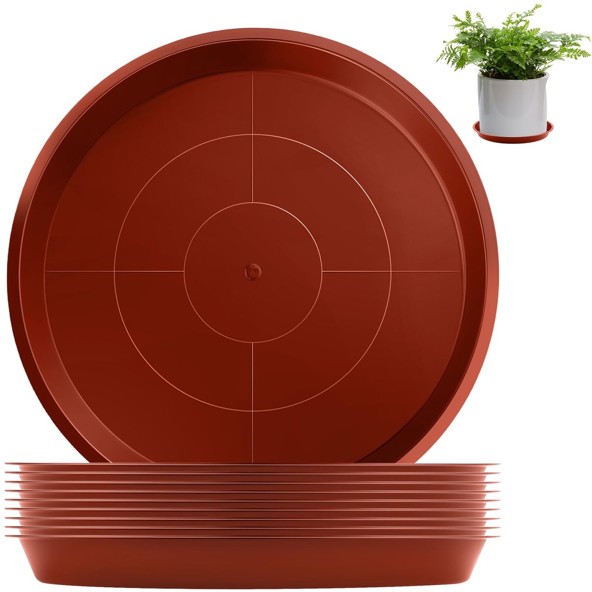 10 stuks bloemenschalen met onderzetter, 16 cm, rond, roodbruin, bloempotten voor bloeiwijzen, plantenbakken voor tuin en binnen