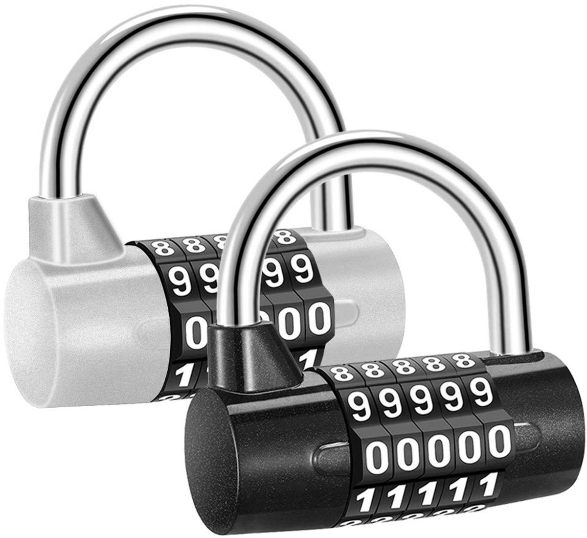 Dailygoods - Hangslot Cijferslot - Veilig en Betrouwbaar - Waterdicht - 5 Cijfers - 2 Stuks voor School en Fitness