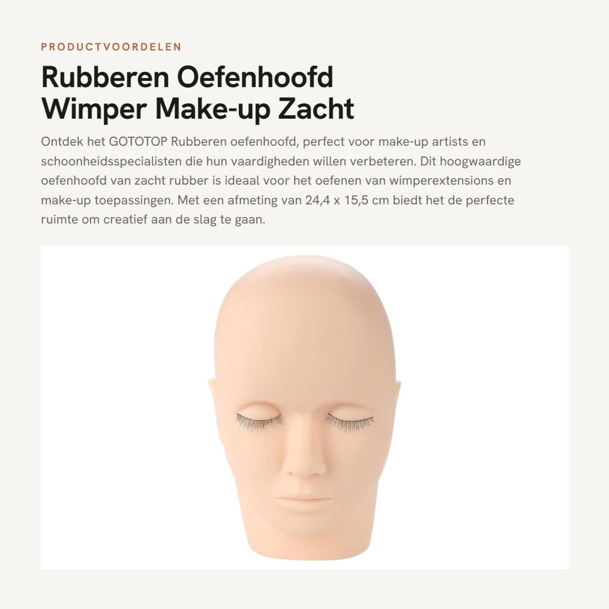Dailygoods- Oefenhoofd Zacht Rubber - Wimper Make-up - Massage Oefening - Valse Hoofdvorm - 24,4 x 15,5 cm - Ideaal voor Kappers - Make-up Hoofd