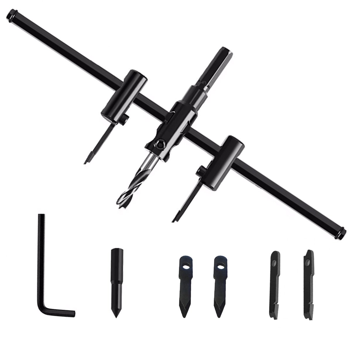 Dailygoods- Cirkelsnijder Verstelbaar - Gatenzaagset voor Hout - Gatenzaag 30-300 mm - Houtbewerkingsgereedschap - Universeel voor Kunststof/Gipsplaat - Hoogwaardig Koolstofstaal