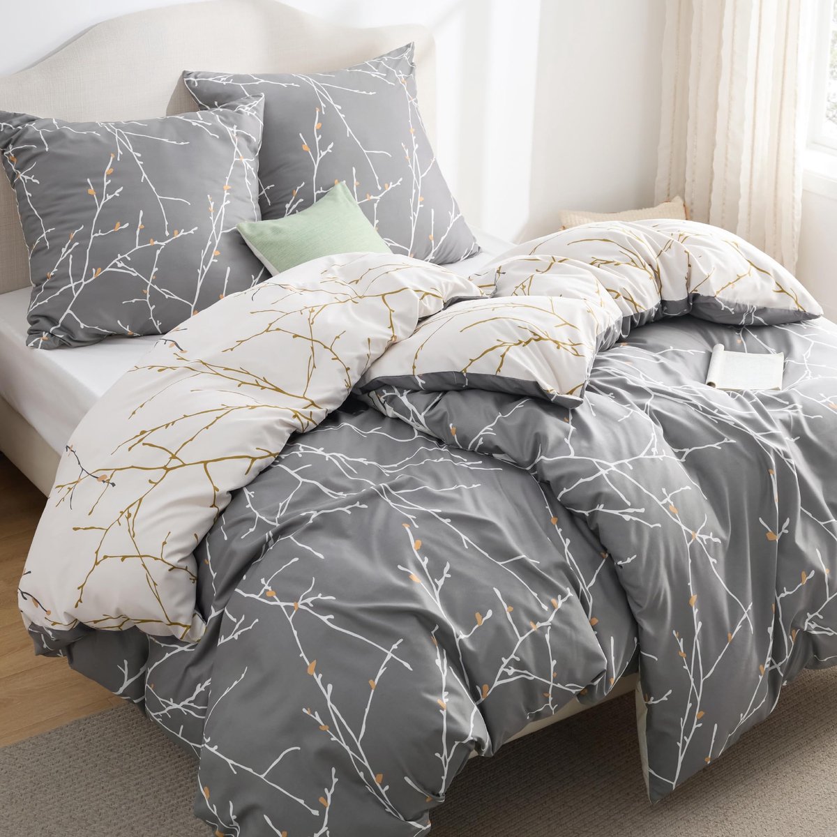 Dailygoods- Beddengoedset 135 x 200 cm - 4-delig Dekbedovertrek - 2 Kussenslopen 80 x 80 cm - Öko-Tex - Ritssluiting - Modern Takkenpatroon - Zacht en Ademend