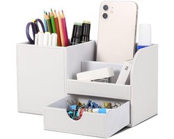 Dailygoods - GORESE Bureau Bureau Organizer Pennenhouder Bureau PU Lederen Kantoor Potloodhouder Organizer Pen Box Pennenkoker Desktop-Bureau Accessoires Kantoorbenodigdheden Organisatiedecoratie (wit 2)