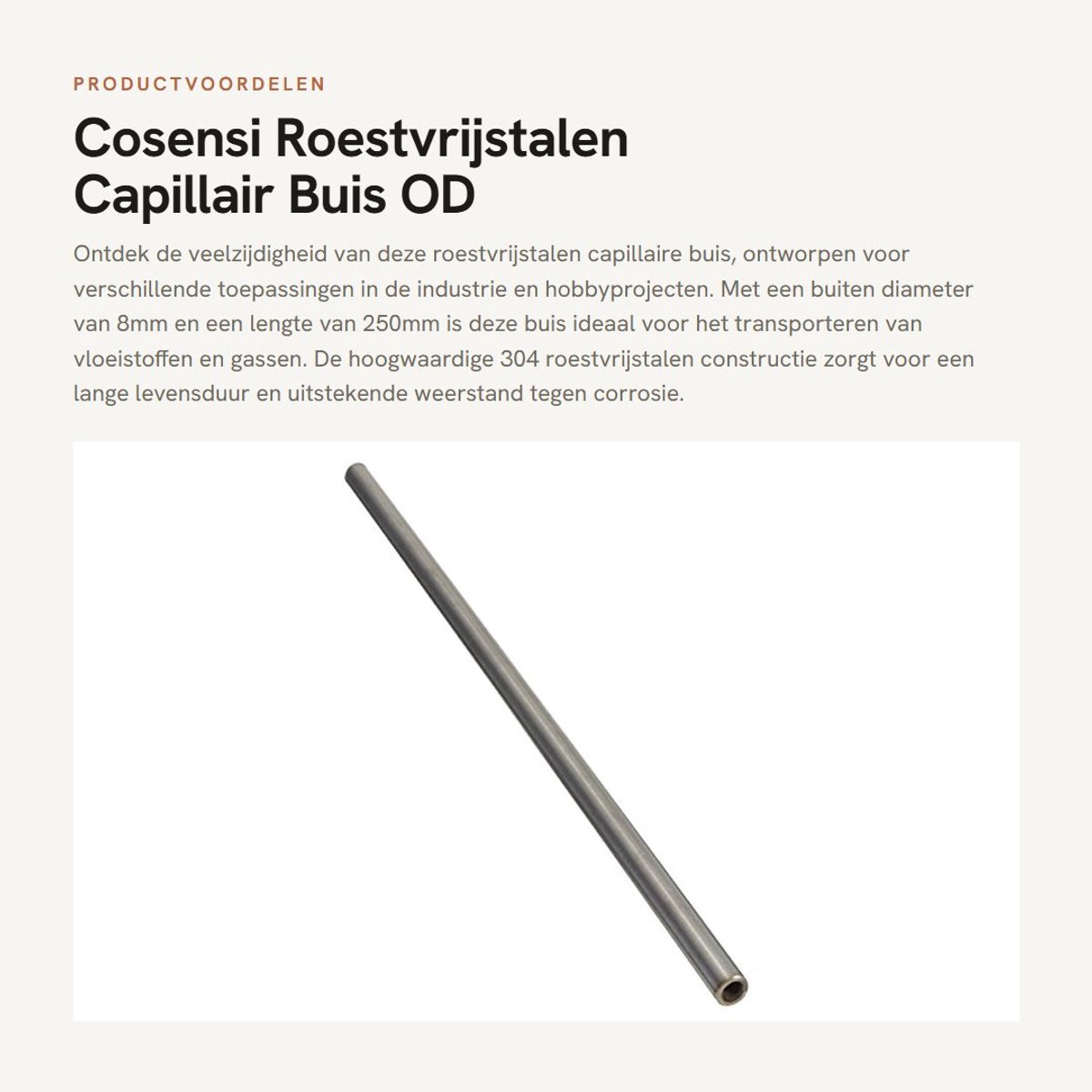 Dailygoods- Capillair Buis 8mm x 6mm - Roestvrij Staal - Lengte 250mm - Corrosiebestendig - Hoog Temperatuurweerstand - Eenvoudig te Reinigen - Stainless Steel Buis