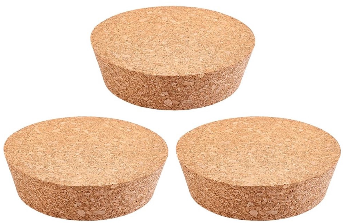 Dailygoods- Kurken Set van 3 - Natuurkurk - Vlak/Rond - Diameter 95-110 mm - Afdichting voor Flessen - Lichtbruin - Flesdoppen