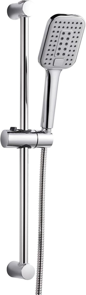 Dailygoods - OFFO Doucheset van roestvrij staal, grote douchekop met douchestang van 60 cm, slang en douchekophouder, 3 straalsoorten, verstelbare hoogte