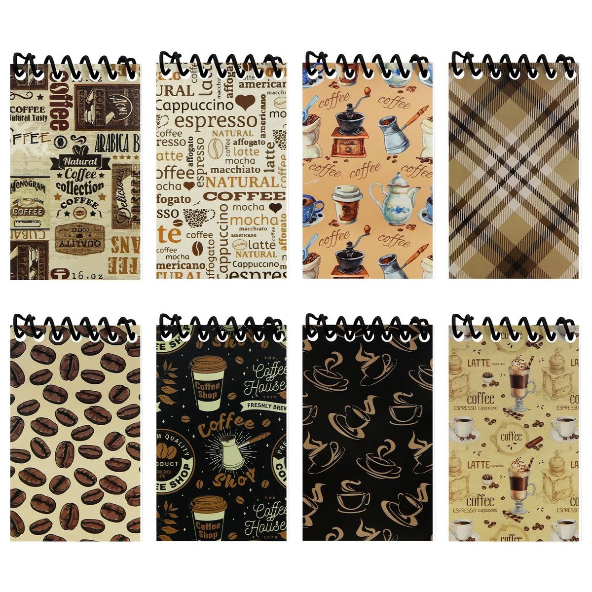 Dailygoods- Notitieboek Koffie-Thema - Mini Spiraal - Vintage Bruin - 16 Vellen/32 Pagina's - Hoogwaardige Kartonnen Hoes - Draadgebonden - Notitieblok