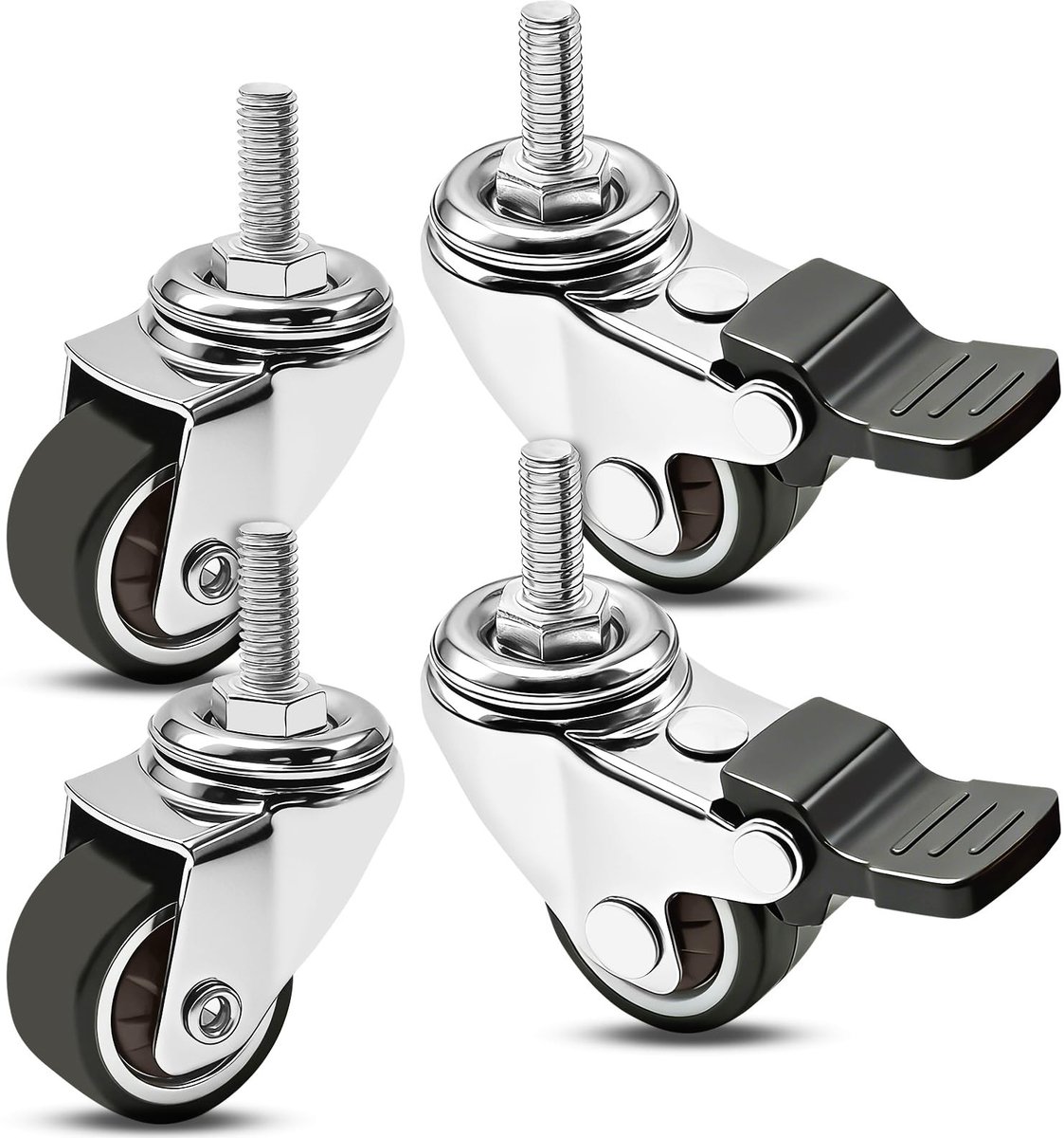 Dailygoods- Meubelwielen 4 Stuks - Zwenkwielen - Meubelroller - Stoelwielen - Meubelwieltjes - Met 2 Remmen - Meubelrollen