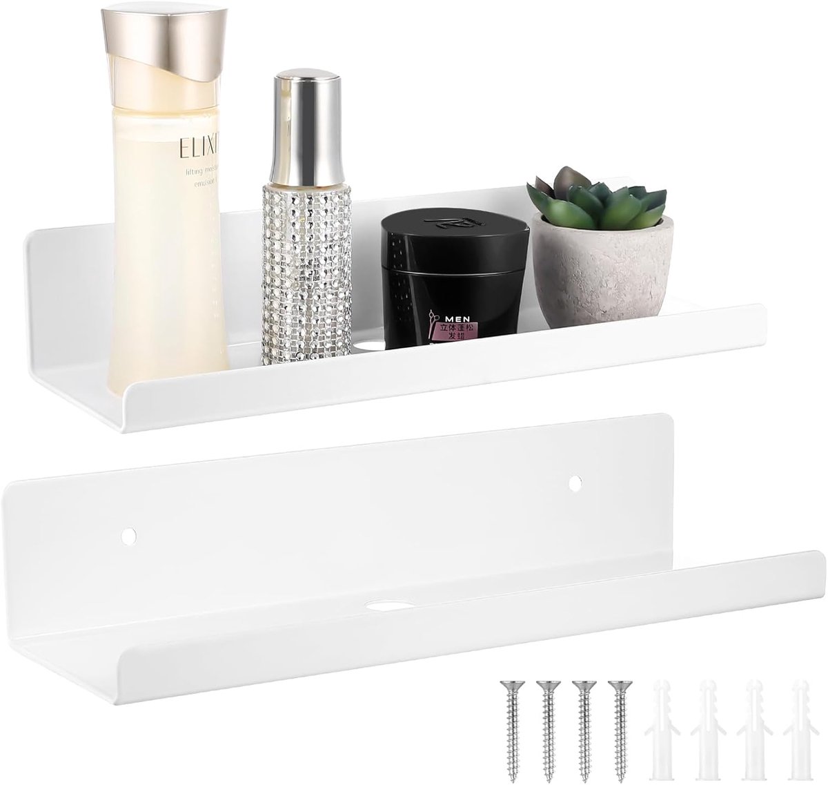 Zwevende planken, zelfklevende metalen fotolijst voor thuis, slaapkamer, keuken, badkamer, woonkamer, kantoor, figuren, plantendisplay (30 x 9,9 x 6,1 cm, wit)
