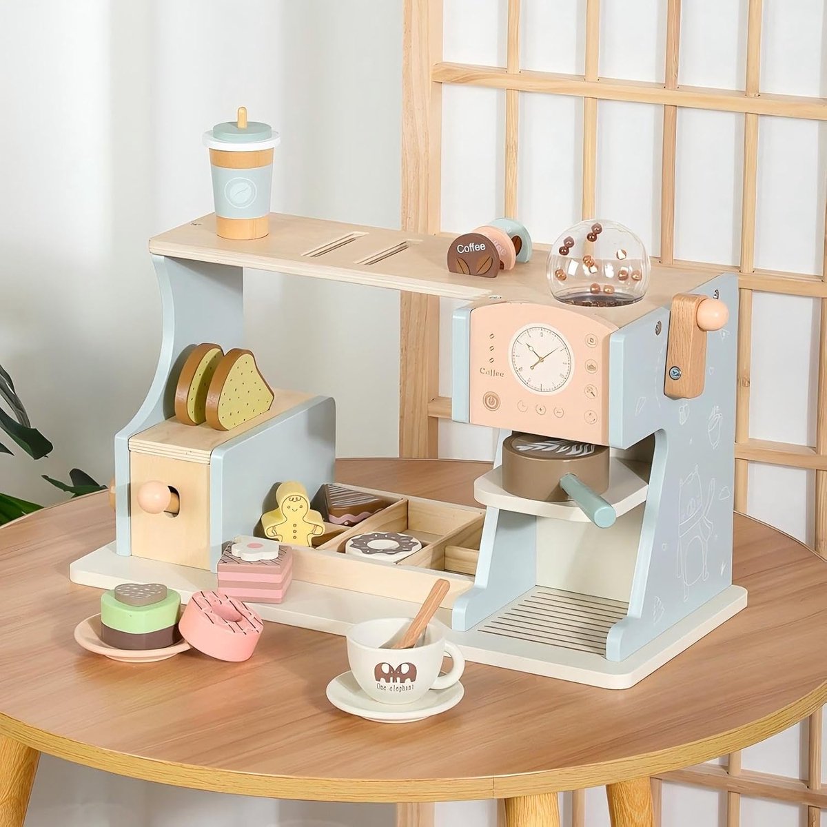 Koffiezetapparaat voor kinderen van hout (15 stuks) speelgoed keuken kinderen Montessori met korrelmolen, croissant en dienblad educatief cadeau voor kleine chef-kok 3+ jaar