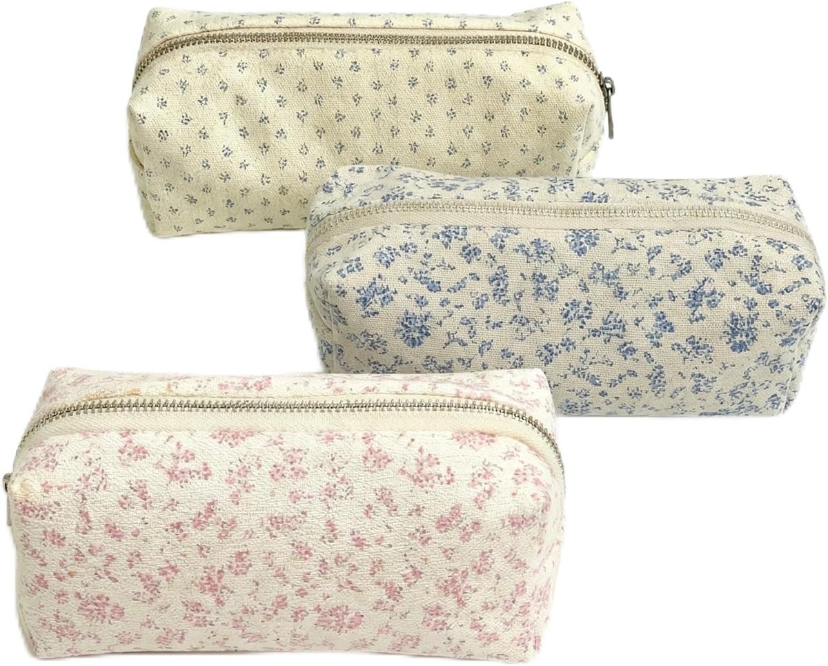 Etuis met esthetisch bloemenpatroon, etui met ritssluiting voor school, kantoor, grote capaciteit, draagbaar als make-uptas of portemonnee