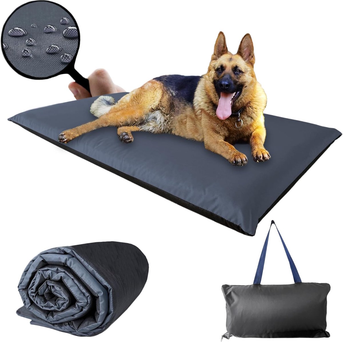 hondenmat voor buiten, 110 x 68 cm, hondendeken, wasbaar, wasbaar hondenbed, hondenkussen voor reizen, camping, outdoor, grafiet