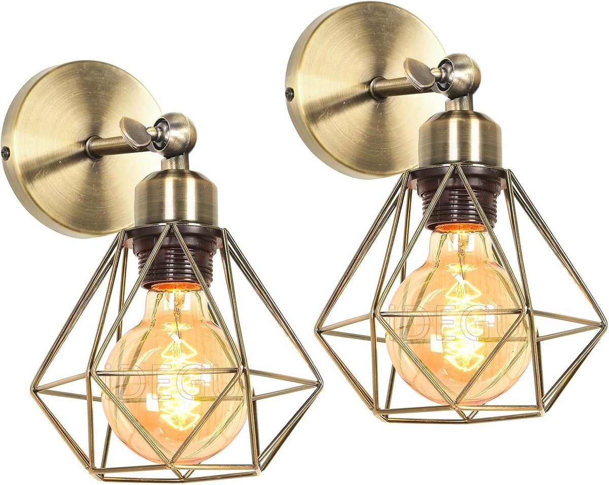 Set van 2 Industriële Wandlampen met Metalen Kooi - Verstelbare Vintage Verlichting voor W