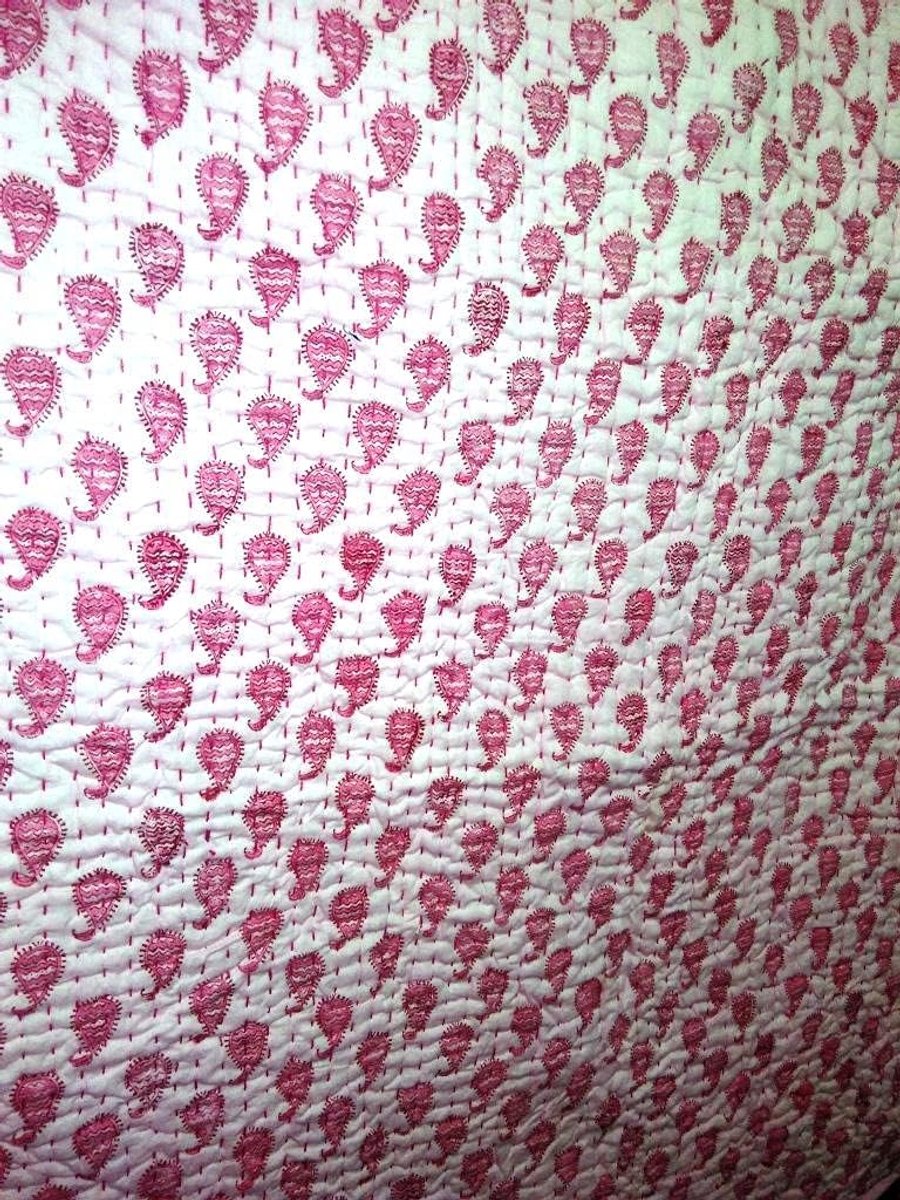roze, Indische Blok Print Stof Baby Quilt, Kantha Gooien, Katoen Stof Kids Bedlinnen, Boheemse Bedsprei