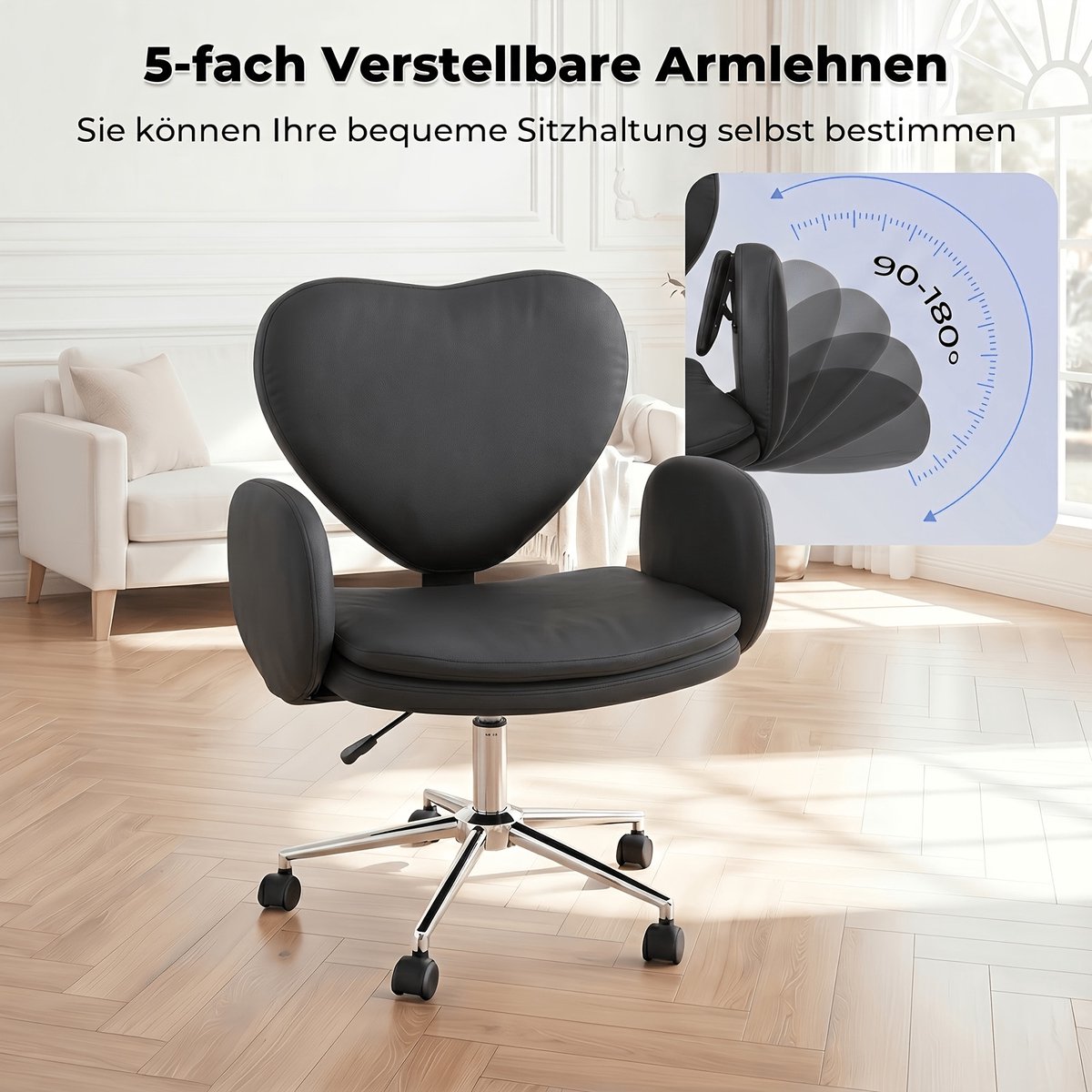 Draaibare ergonomische bureaustoel met opvouwbaar tafelblad en verstelbare armleuningen thumbnail 5