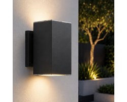 RexTech Solar wandlamp buiten ‘Sverre’ recht XL - Up down light - Warm wit licht (2700K) - 120 lumen - IP54 - USB oplaadbaar - Zwart
