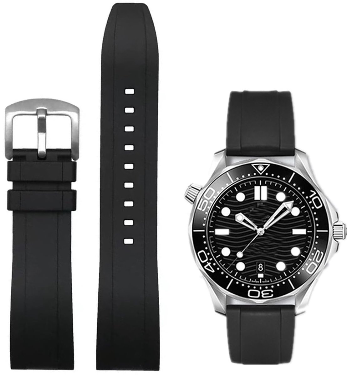 Rubberen Quick Release Fluororubber Band 19mm 20mm 21mm 22mm Zachte Duurzame Universele Fluorocarbon Horlogeband Vervangende Band voor Mannen Vrouwen