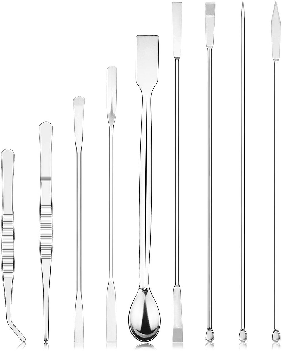 Spatel Set, Roestvrij Staal Dubbelzijdige Lab Spatels Sampling Lepels Micro Scoopula Weegset met Pincet