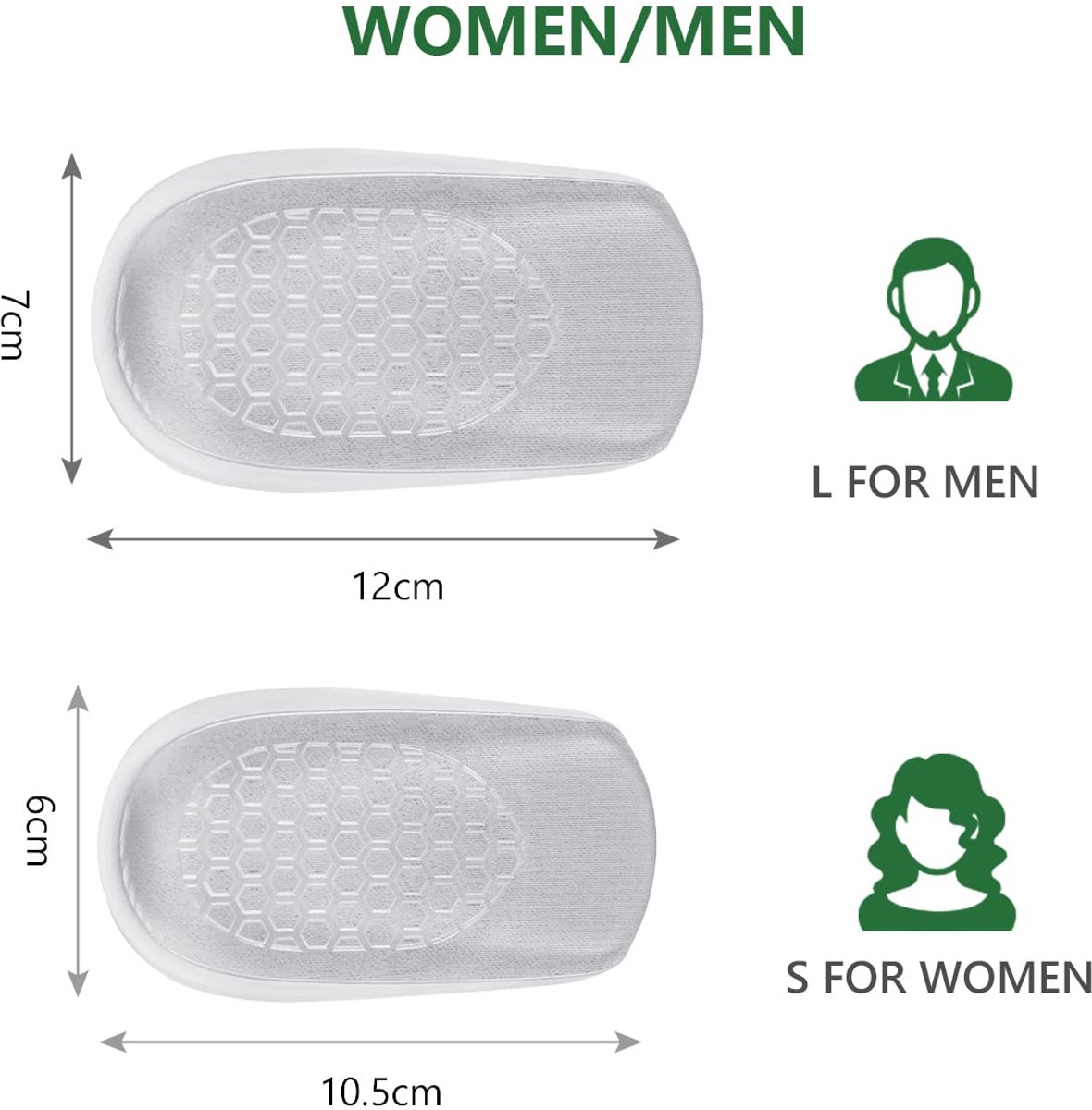 Hoogte Toename Inlegzolen, 2 Paar Gel Verhogen Binnenzool Inlegzolen Hiel, Onzichtbare Hak Heffen Half Inserts Schoen Pads,Mannen Vrouwen Schokabsorberende Schoen Inserts(Grijs) (1.5cm（Vrouw/S）)
