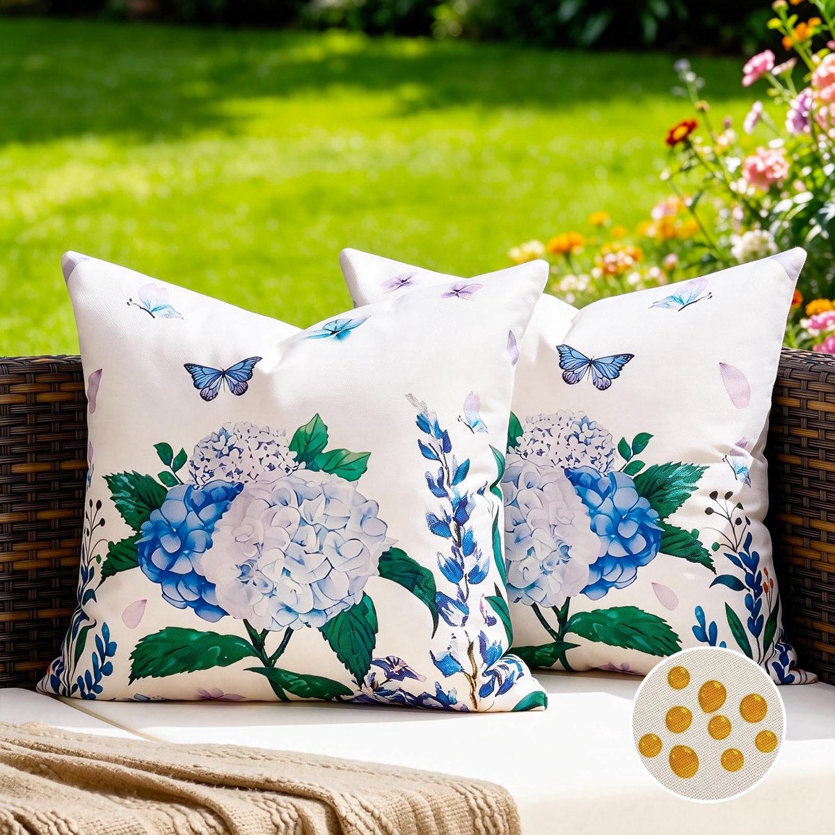 waterdicht, outdoor, hortensia, 50 x 50 cm, kussen, zomer, decoratieve bankkussens, sierkussen, woonkamer, tuin, bank, balkon, decoratie, set van 2