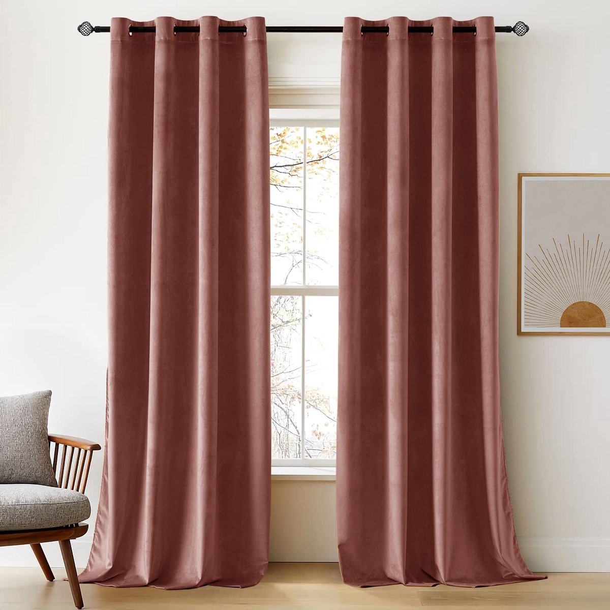 Verduisteringsgordijnen voor woonkamer en slaapkamer, fluweel, isolerend, warmte-/koudewerend, rekbaar, met ringen, set van 2, 140x225cm, Oudroze