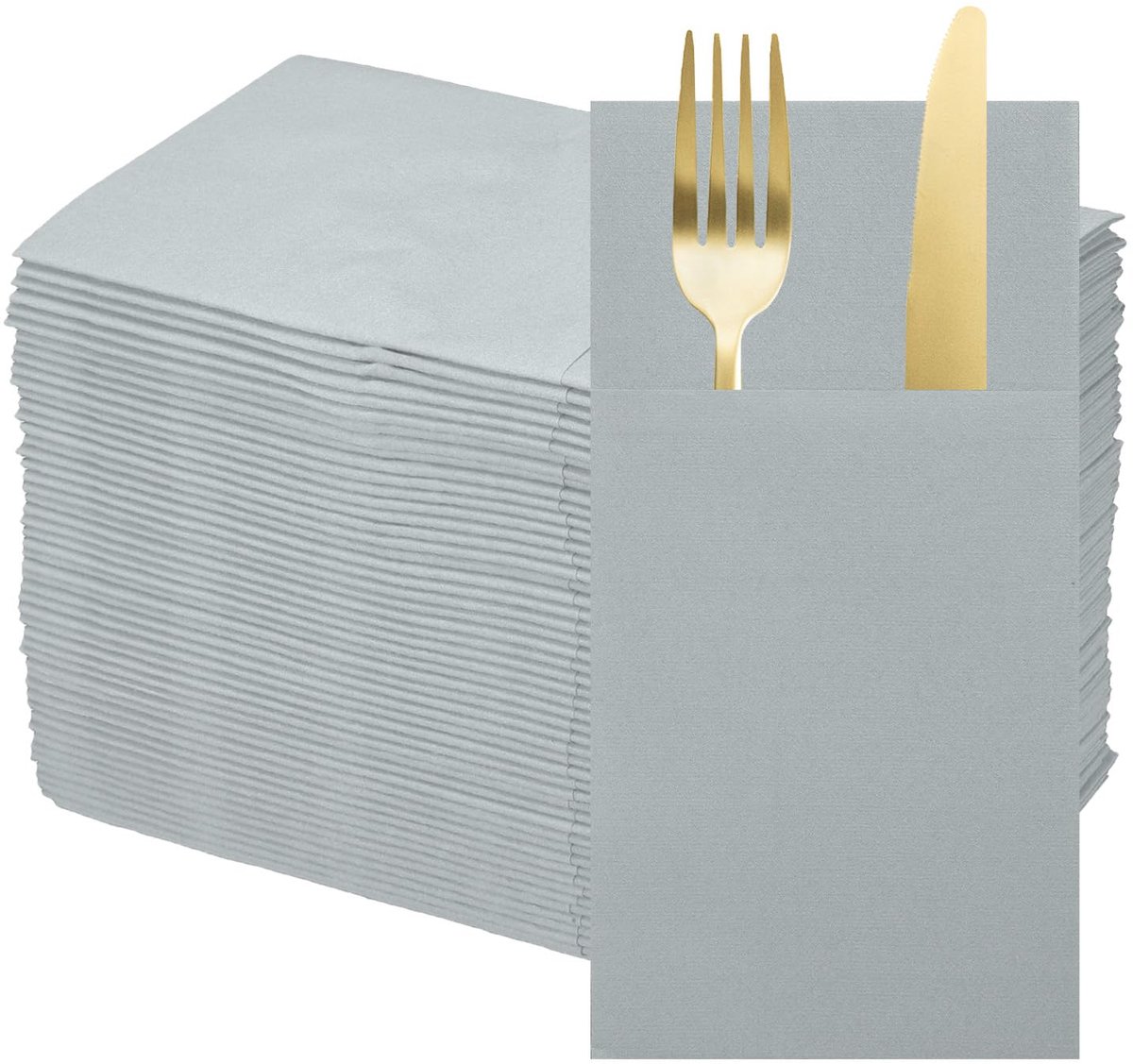 Servetten van linnenlook met geïntegreerd bestekvak, papieren servetten voor messen en vorken, handdoeken voor bruiloftsfeest, lichtgrijs
