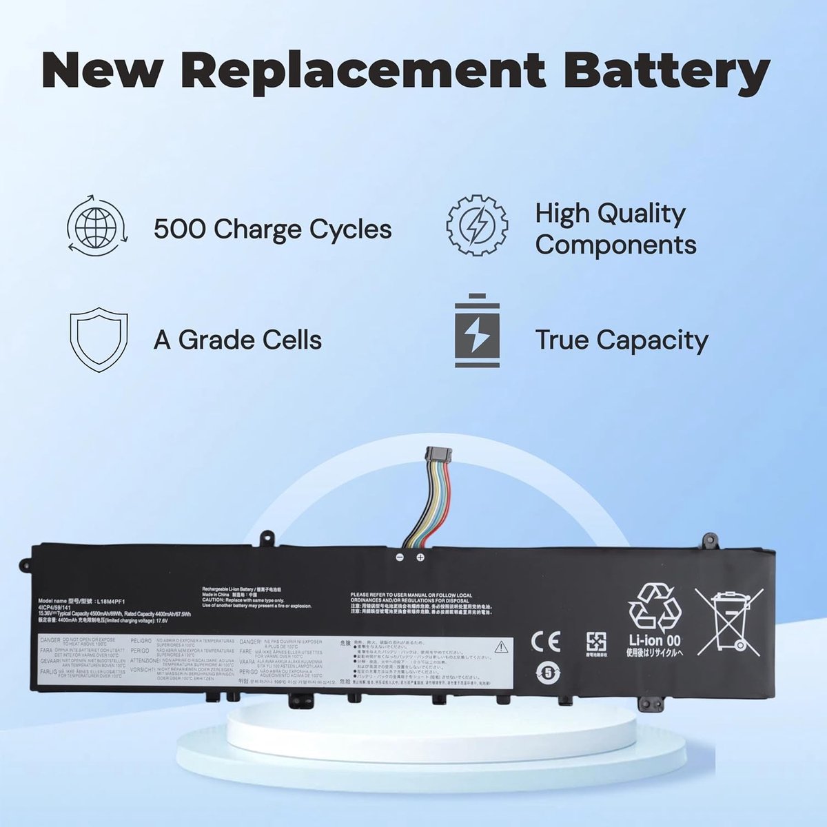 Compatibele laptopbatterij voor Lenovo Yoga C940, Yoga 9 en IdeaPad S740-serie, 15,36V 4500mAh 69Wh vervangingen 5B10T83738 en 5B10U65276