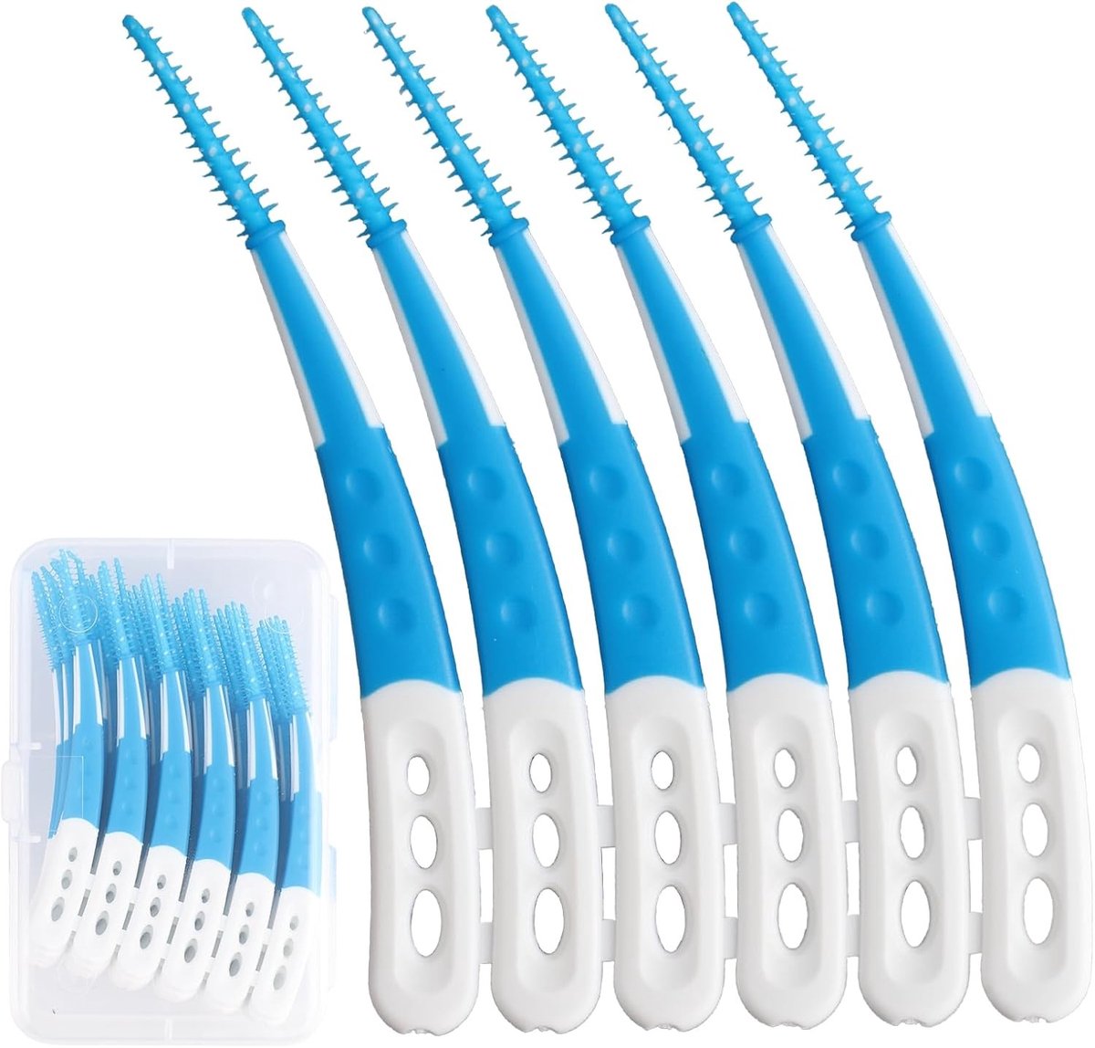 Interdentale borstels voor effectieve mondhygiëne, 60 zachte siliconen tandenstokers voor moeilijk bereikbare ruimtes, gebogen ontwerp
